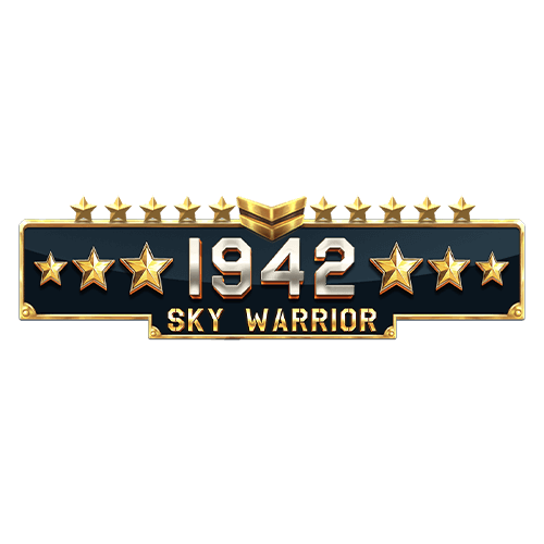 شعار سلوت 1942: Sky Warrior — شعار عسكري بحواف ذهبية على خلفية داكنة، نجوم ذهبية وشارة تمييز