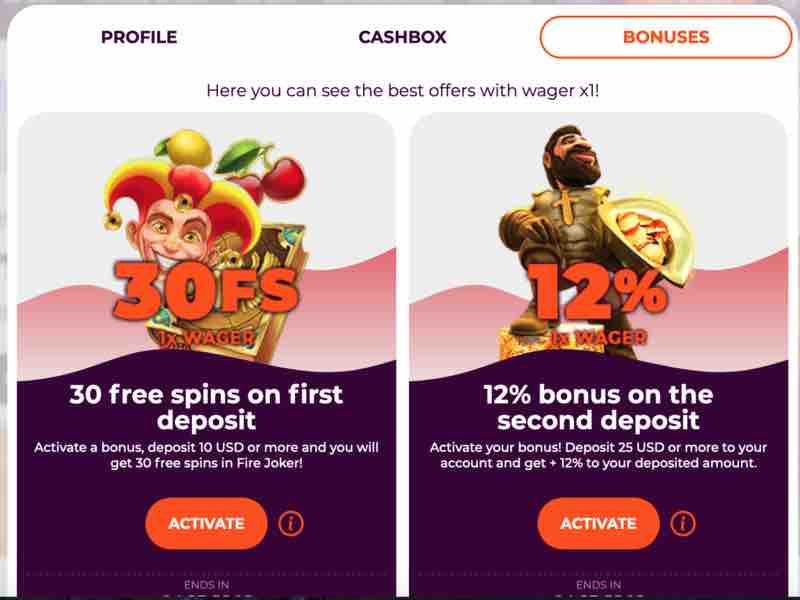 AllRight online casino welcome bonus after registration