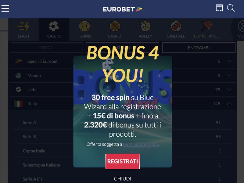 Registro en el casino en línea Eurobet