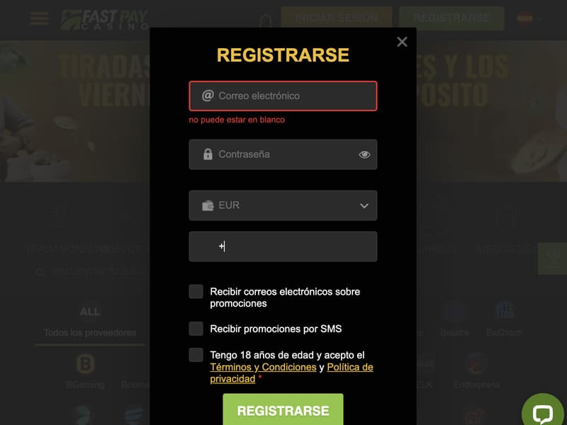 Registro en el casino en línea FastPay