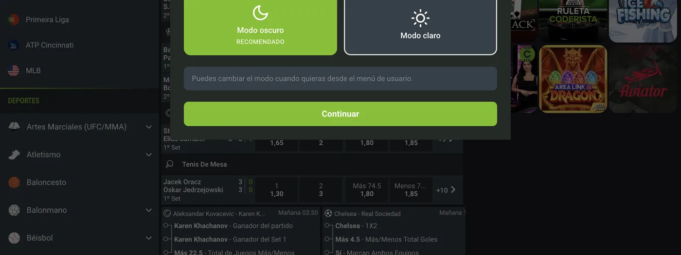 Choix du mode clair et sombre de l’interface Codere España