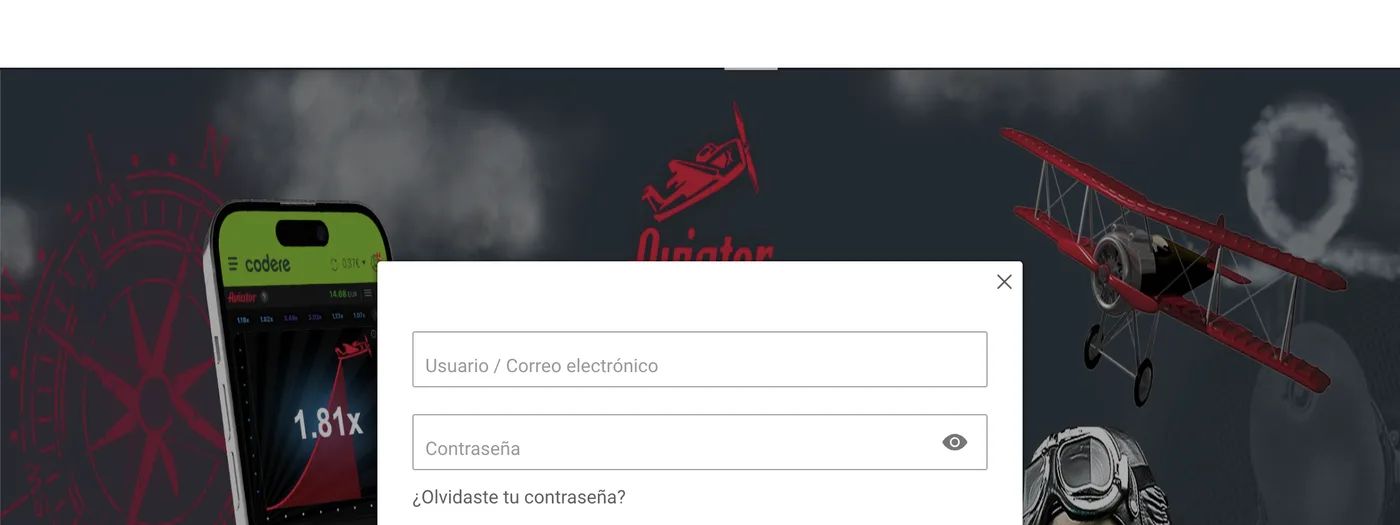 Entrée dans la section Aviator du Codere espagnol par login ou email