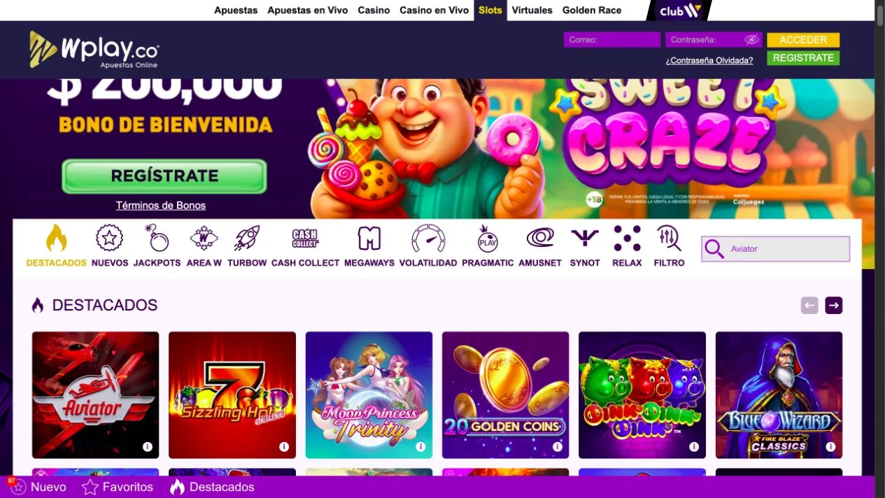 Aviator no catálogo do cassino WPlay, ao lado de outros slots